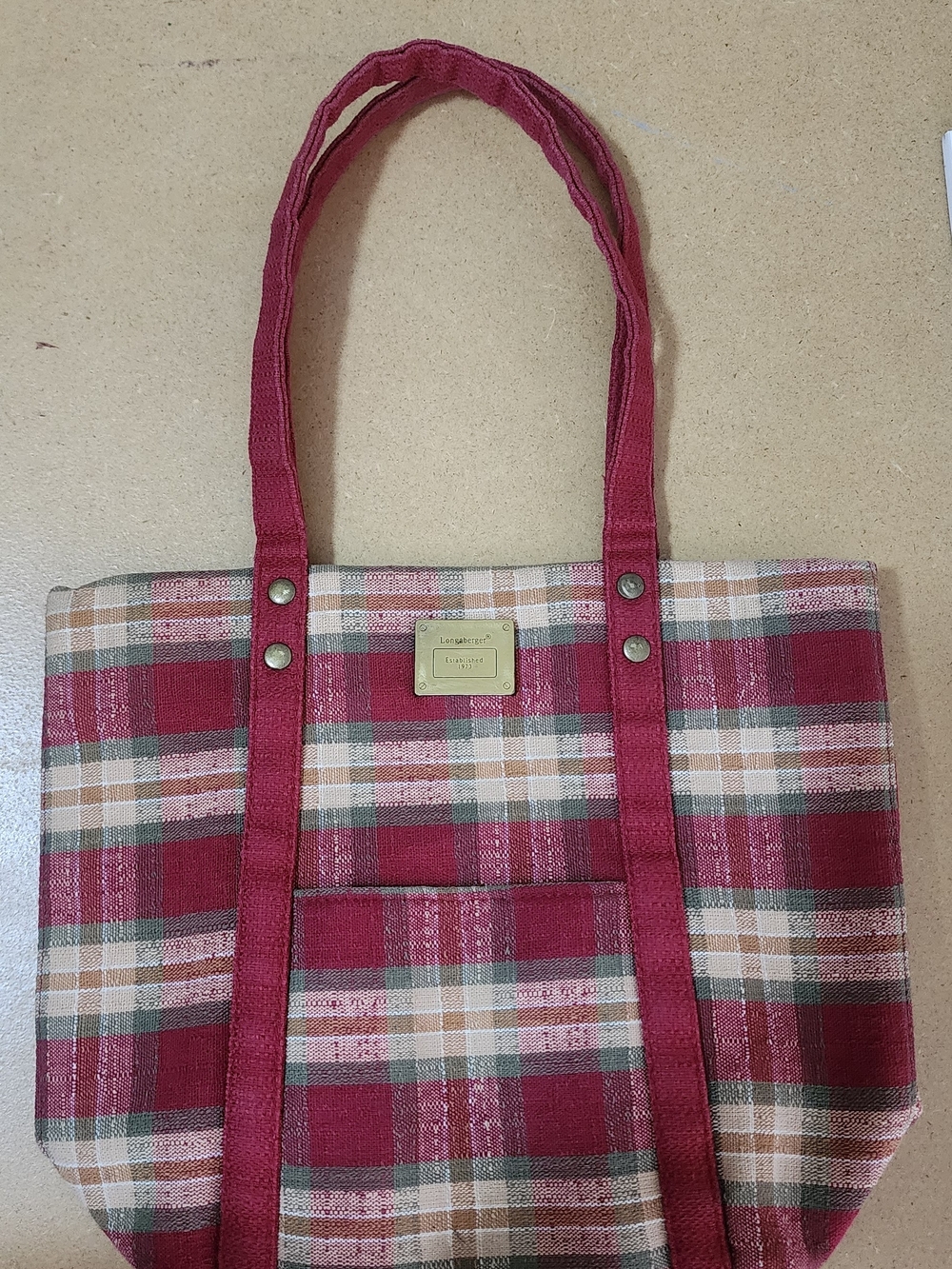 Longaberger Burgundy Plaid Mini Tote